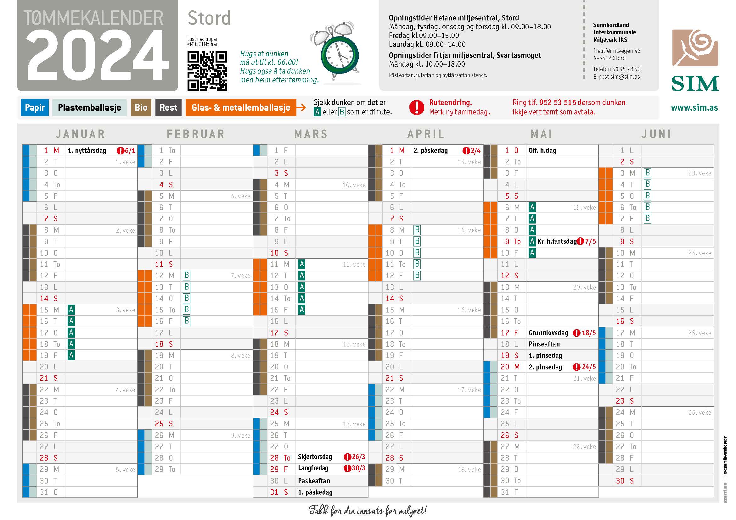 Tømmekalender, Stord 2024 SIM